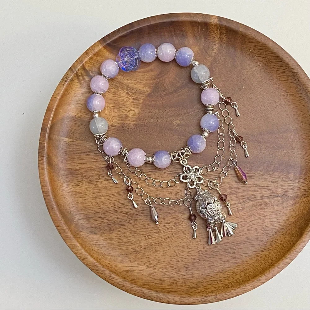3/$20 Handmade Original Design Purple and Blue Beaded Bracelet with Charms